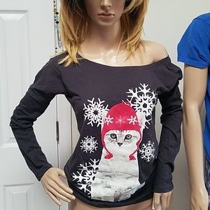 NWT Winter Kitty Cat Long Sleeve Tee Sz S